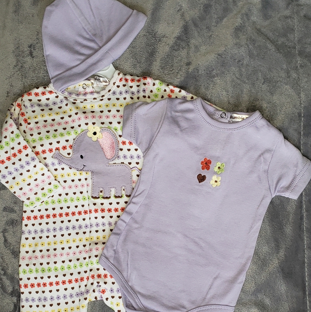 Rumble Tumble - Baby Girls' 3- Pc Elephant Coverall Set